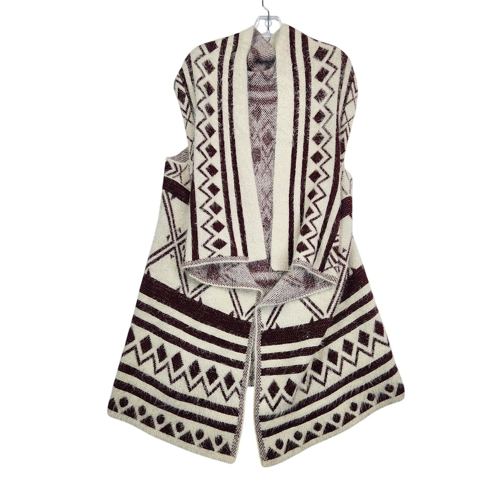 Unbranded Burgundy Cream Tribal Geometric Eyelash Knit Vest OS Boho Western